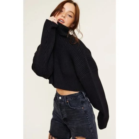 NWT Anthropologie Black Turtleneck Cropped Sweater - Picture 2 of 5